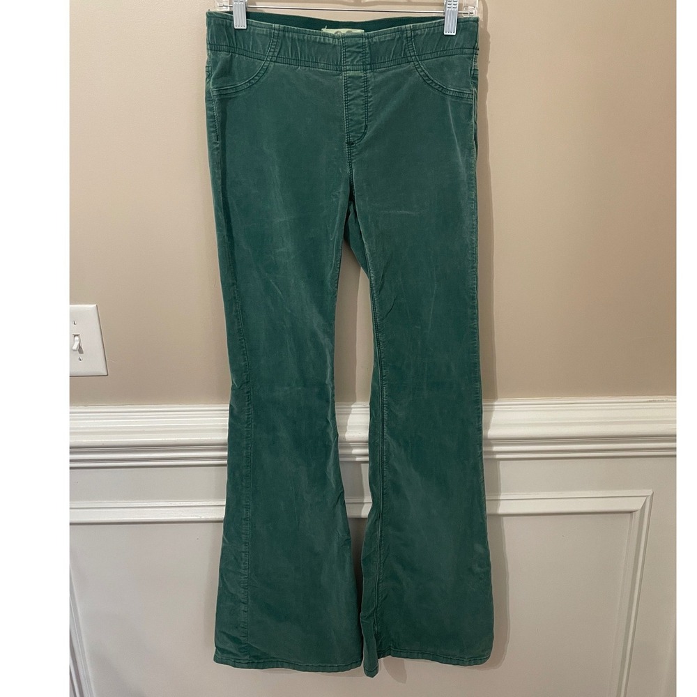 Free People We The Free Green Pull On Corduroy Flare Pants Bell Bottom Size 28